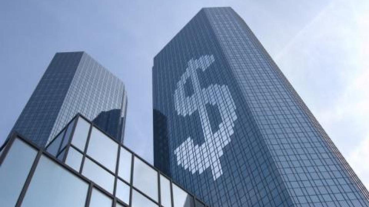 mirrored glass skyscraper of a big bank